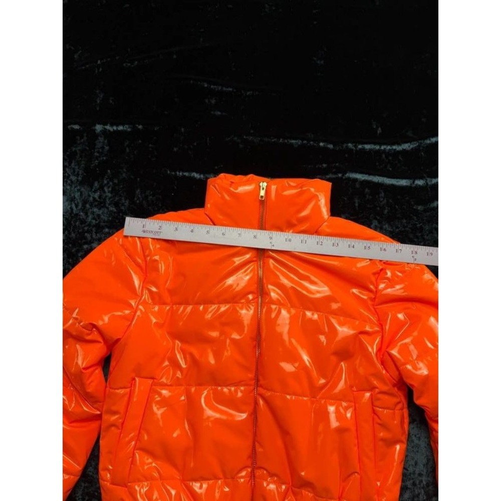 36points Women's M Orange High Shine Cropped Puffer Jacket Wet Look Y2K - Picture 8 of 11